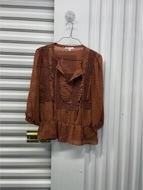 DR2 Women’s Medium DR2 Burnt Orange Embroidered Long Sleeve Blouse